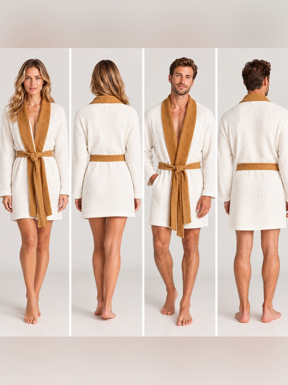 Dandy Del Mar Cotton ResortCream/Mustard Waffle Knit UNISEX Robe SZ XS\S